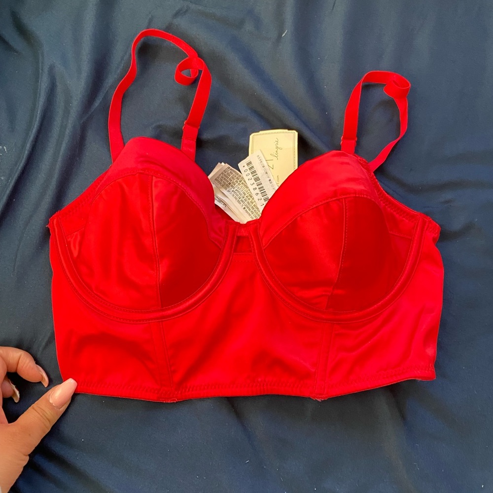 Forever 21 Red Satin Peephole Bustier Bra
